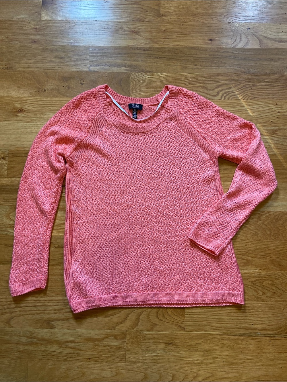 Jones New York Coral Pink Textured Crewneck Sweater